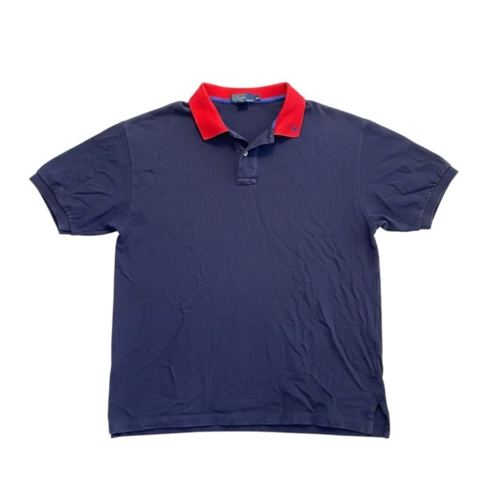 Vintage Ralph Lauren Polo Shirt Contrast Collar XL Navy Blue Red Cotton Preppy